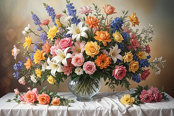 A vase of flowers on a table