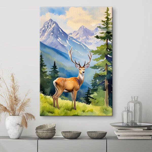 A watercolor of a deer in a forest A watercolor of a deer in a forest