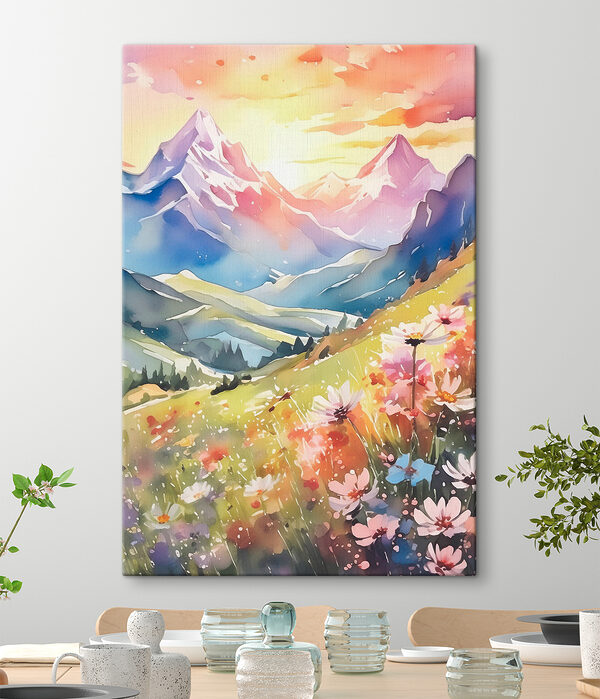 A painting of a mountain range