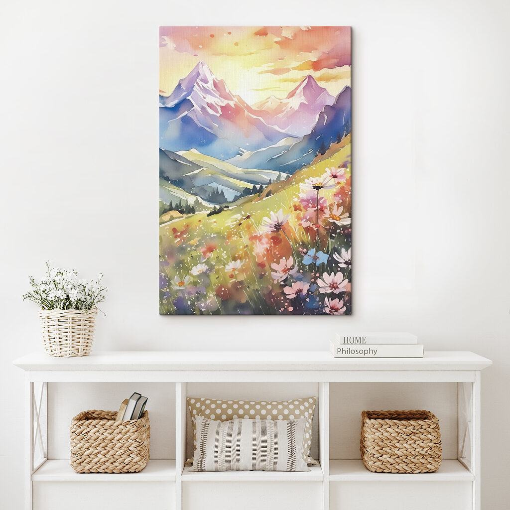 A painting of a mountain range