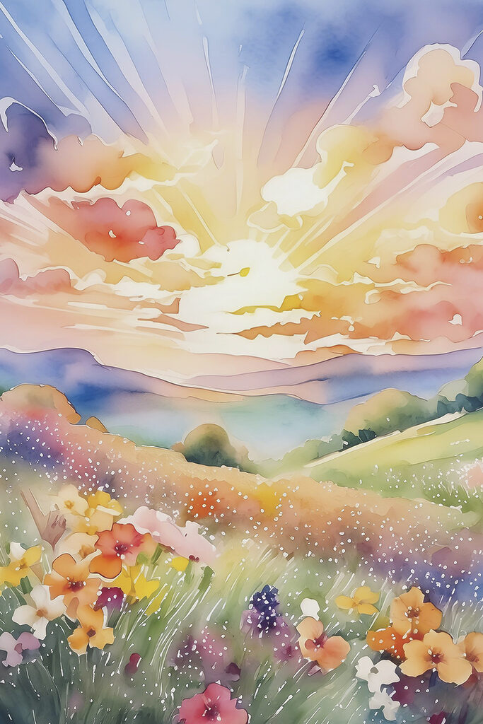 A painting of a field of flowers A painting of a field of flowers