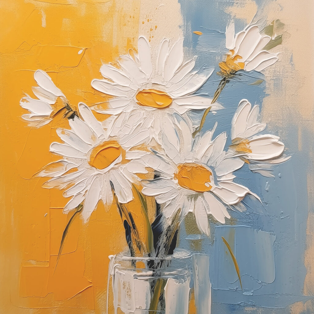 A painting of flowers in a glass A painting of flowers in a glass