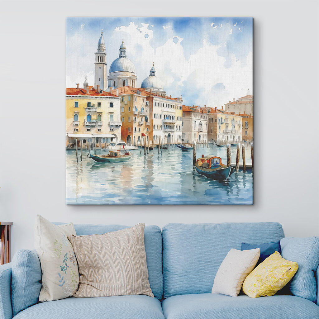 Watercolor of Grand Canal with boats and buildings Watercolor of Grand Canal with boats and buildings