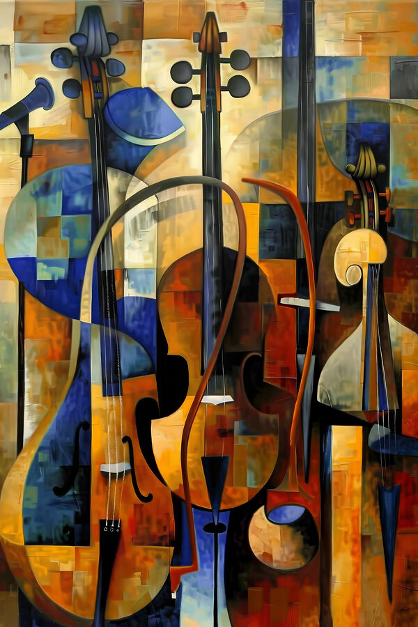 A painting of a group of musical instruments A painting of a group of musical instruments