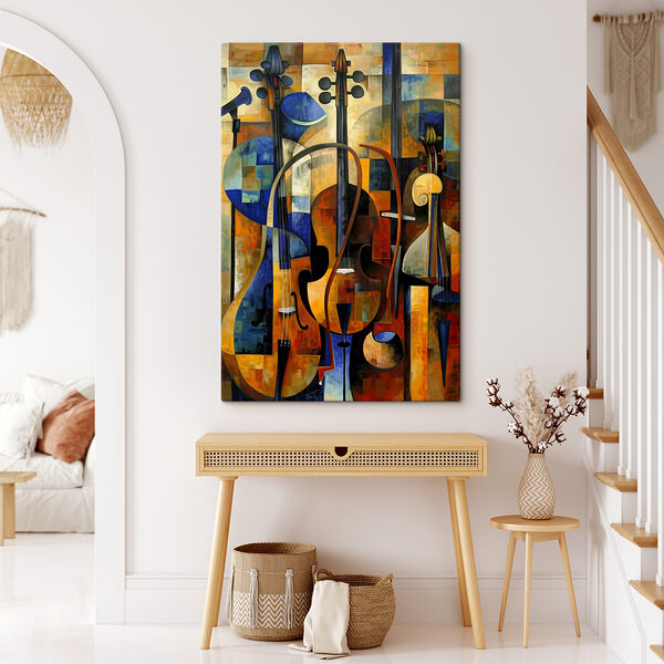 A painting of a group of musical instruments A painting of a group of musical instruments