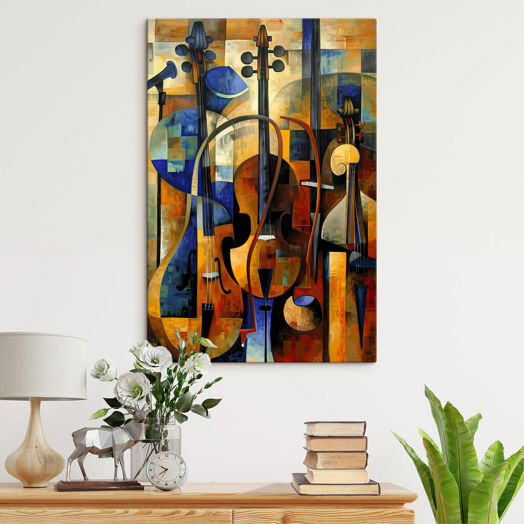 A painting of a group of musical instruments A painting of a group of musical instruments