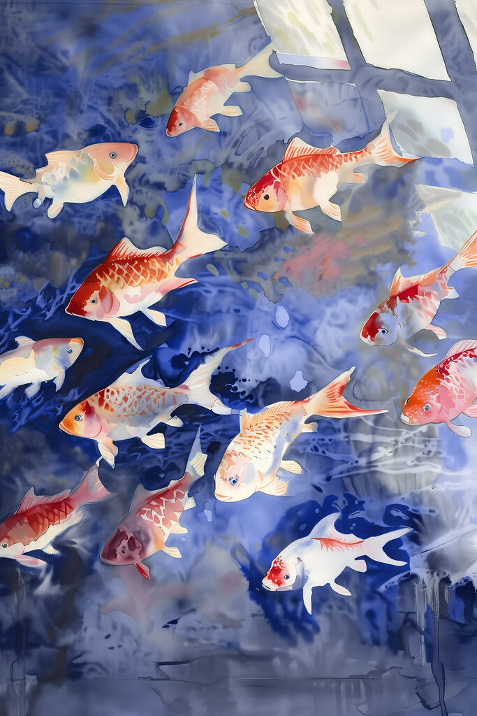 A group of fish swimming in water A group of fish swimming in water