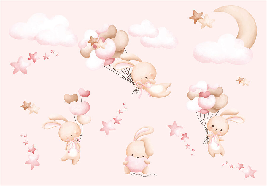 A group of cartoon bunnies holding balloons A group of cartoon bunnies holding balloons