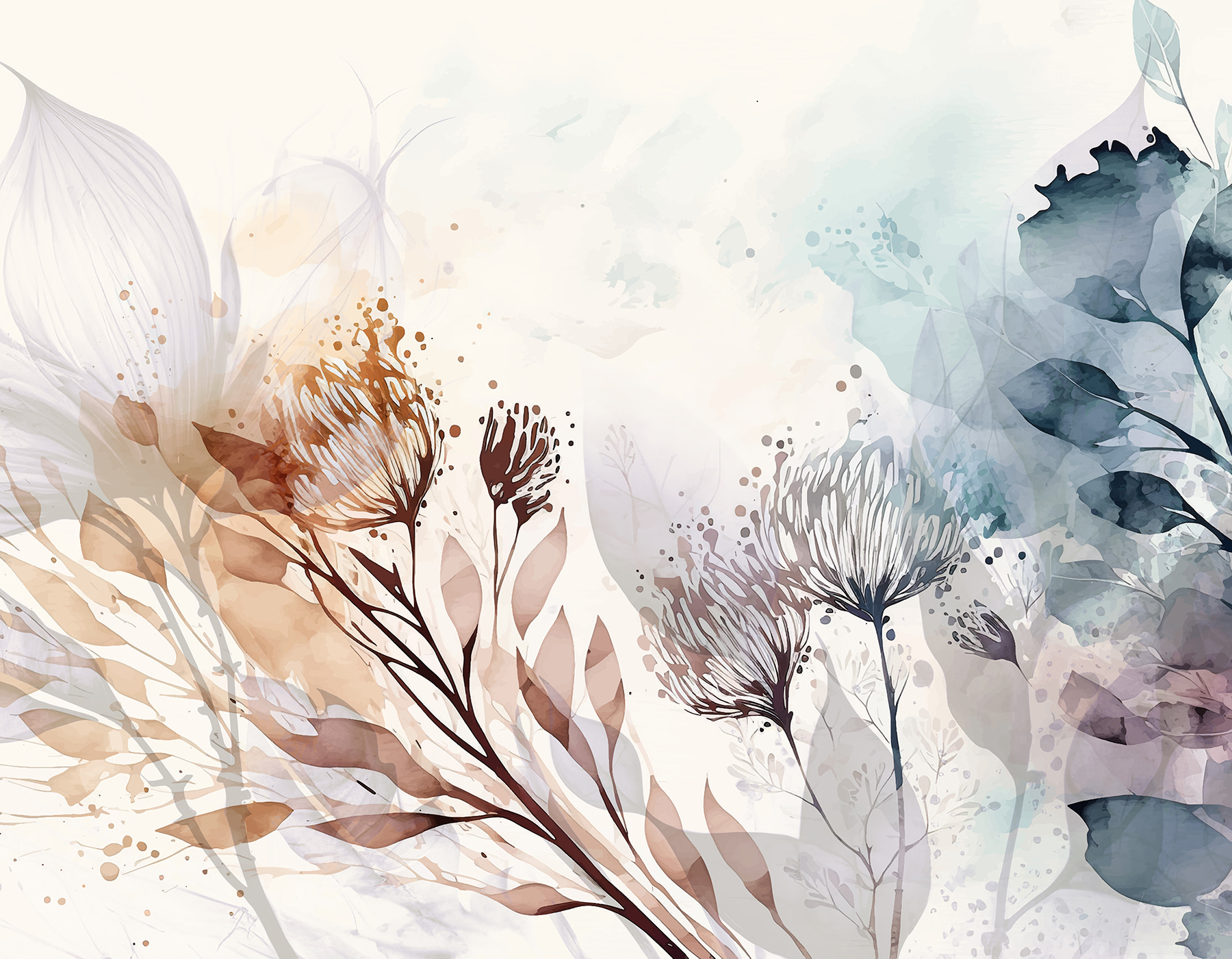 A watercolor painting of flowers and leaves