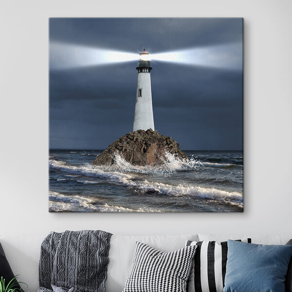 A lighthouse on a rock in the ocean A lighthouse on a rock in the ocean