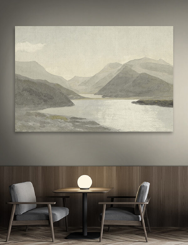 A watercolor of a lake and mountains A watercolor of a lake and mountains