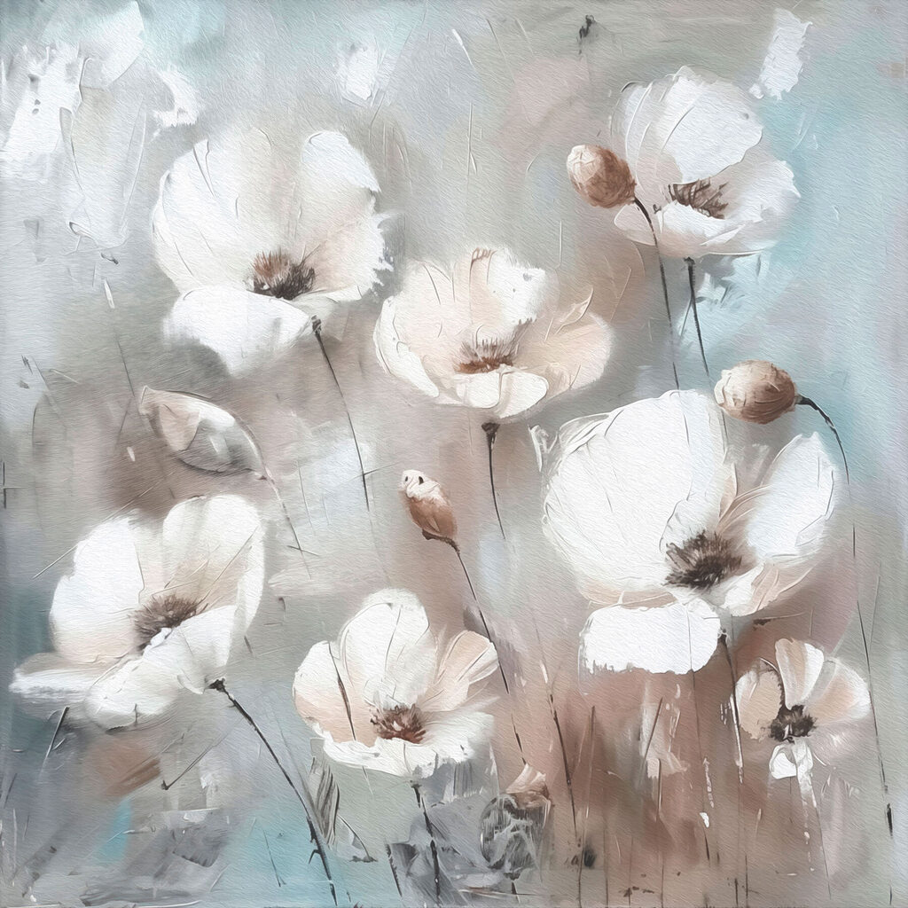 A painting of white flowers