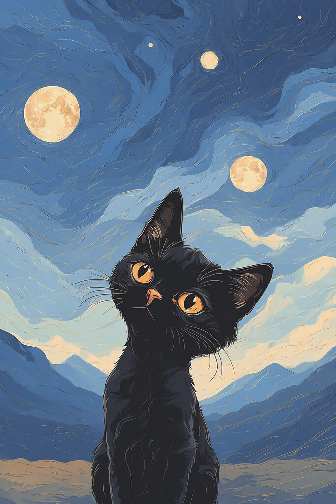 A cat looking up at the moon A cat looking up at the moon