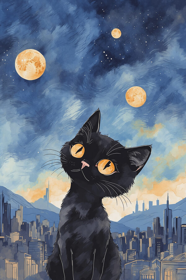 A cat looking up at the moon