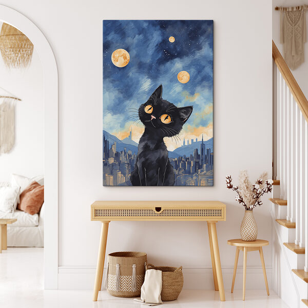 A cat looking up at the moon