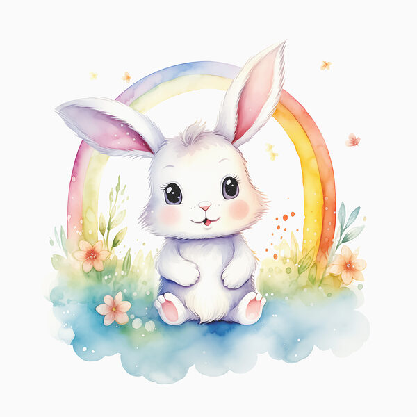 A watercolor of a bunny with a rainbow A watercolor of a bunny with a rainbow