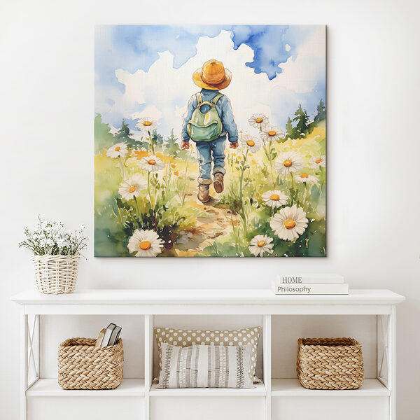 A child walking in a field of flowers A child walking in a field of flowers