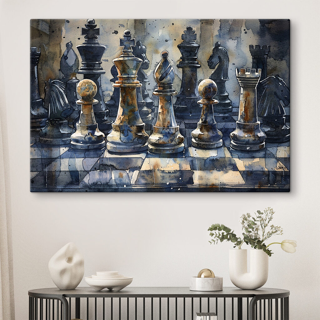 A watercolor of a chess board