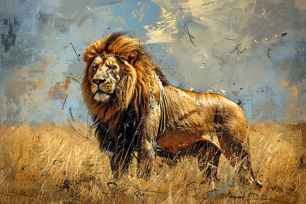 A lion standing in a field
