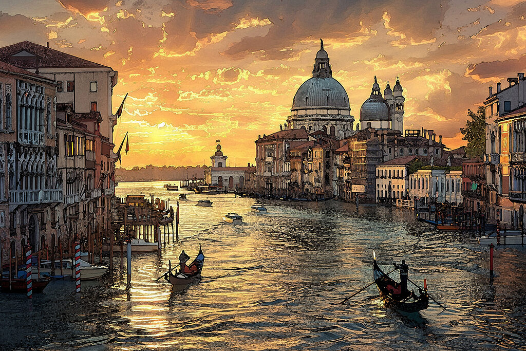 A water with boats and buildings in the background