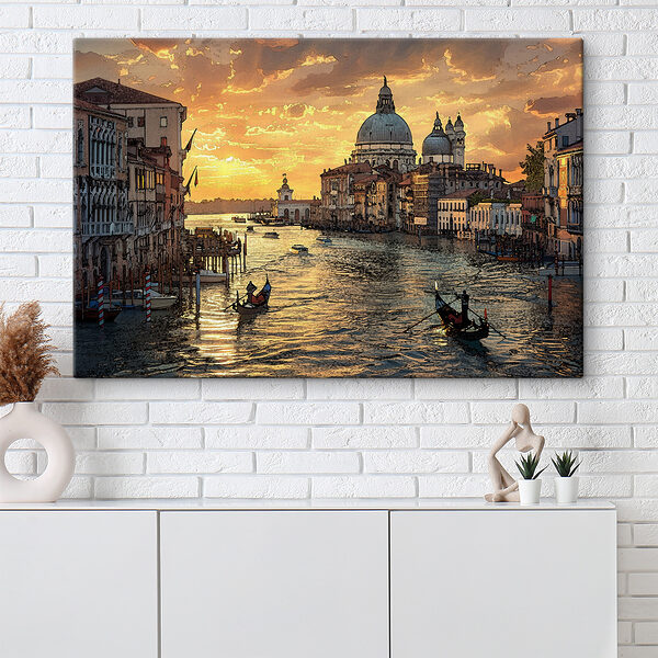 A water with boats and buildings in the background