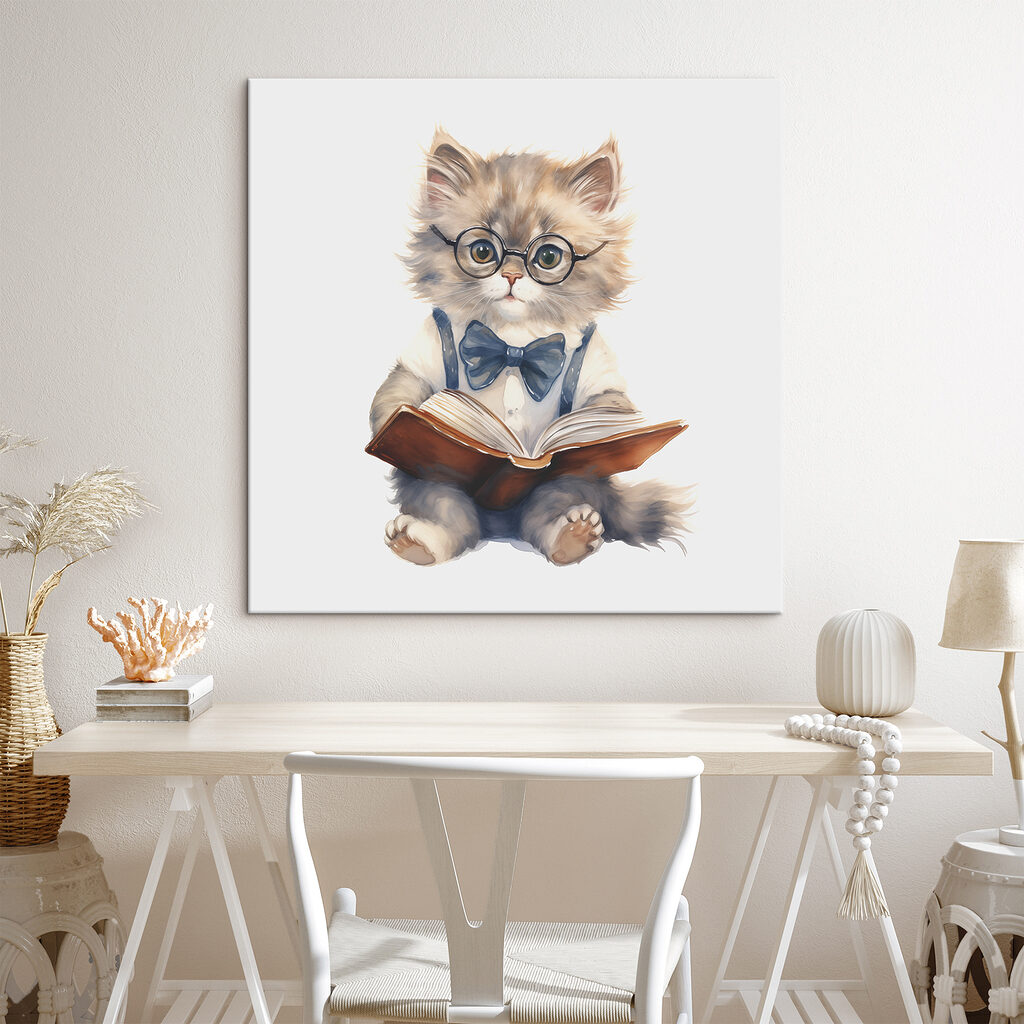 A cat wearing glasses and a bow tie reading a book A cat wearing glasses and a bow tie reading a book