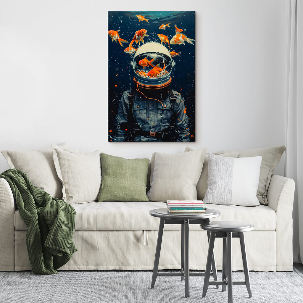 Space helmet filled with swimming fish