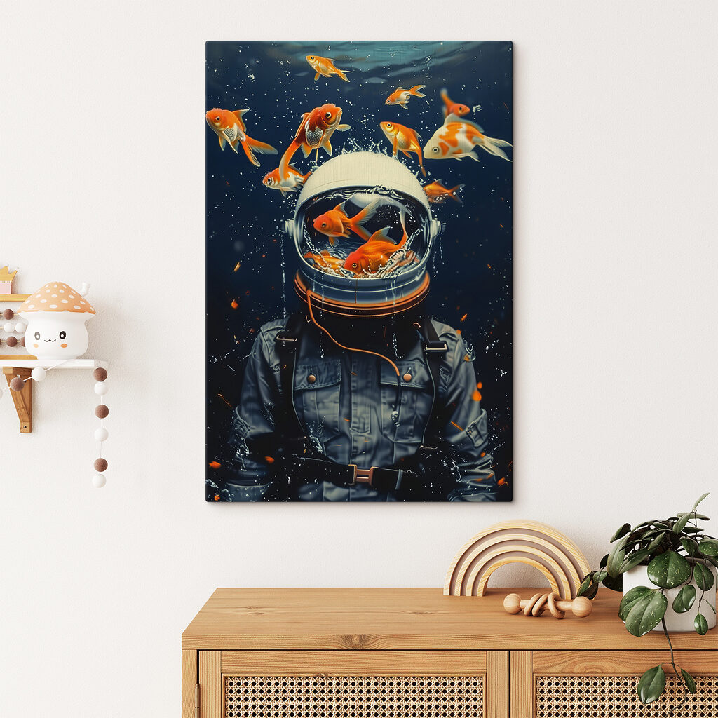 Space helmet filled with swimming fish