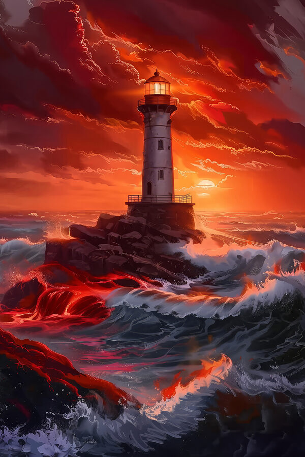 A lighthouse in the ocean