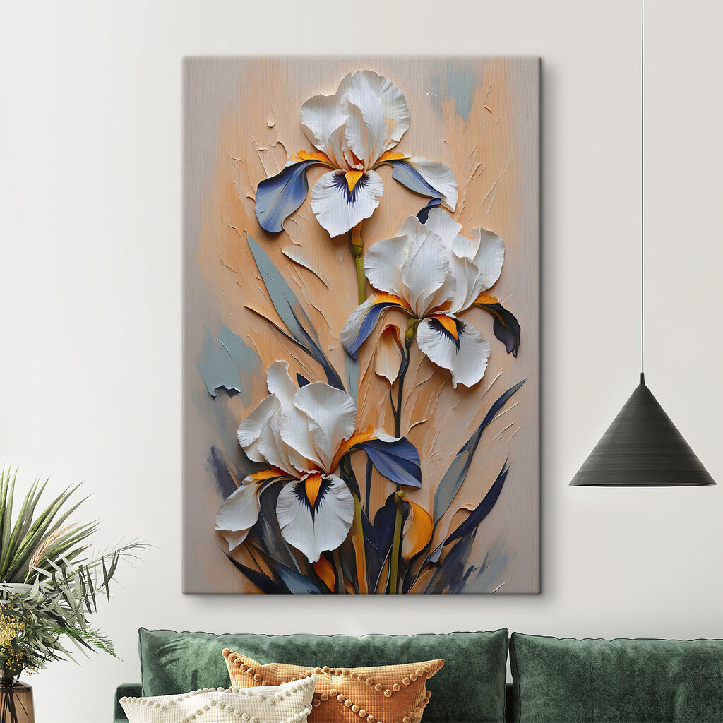 A painting of white flowers and blue leaves A painting of white flowers and blue leaves