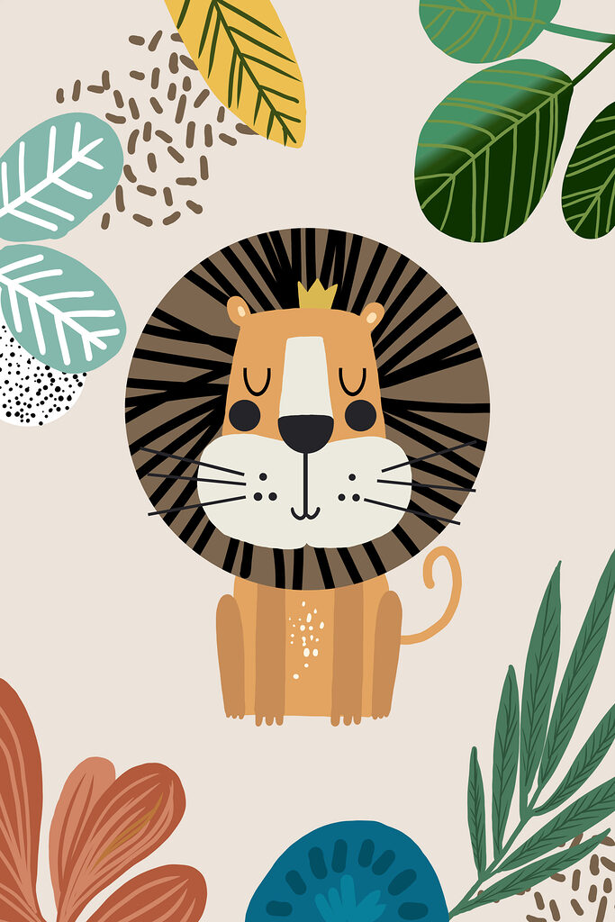 A lion with a crown and leaves A lion with a crown and leaves