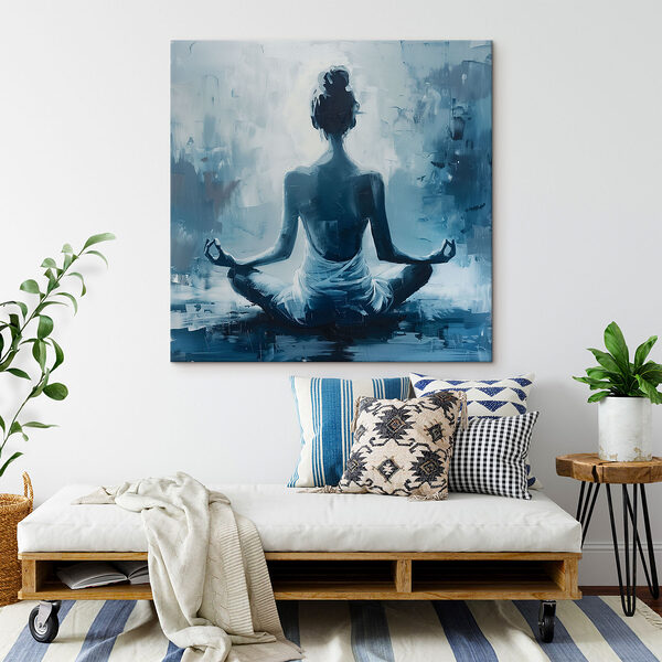 A painting of a woman sitting in a lotus pose