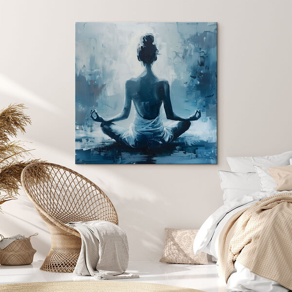 A painting of a woman sitting in a lotus pose