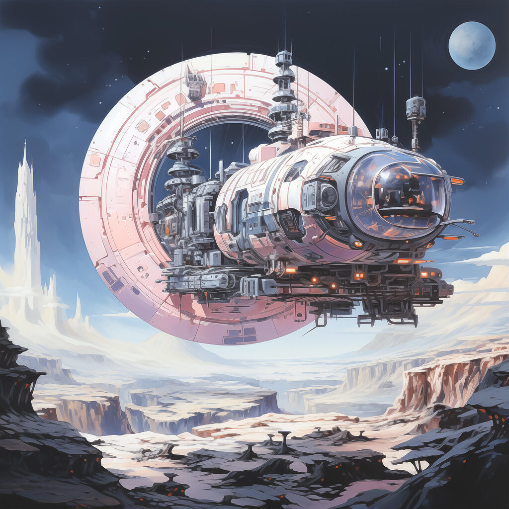 A space ship flying over a canyon A space ship flying over a canyon