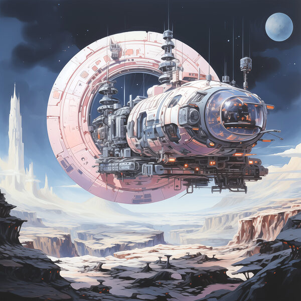 A space ship flying over a canyon A space ship flying over a canyon