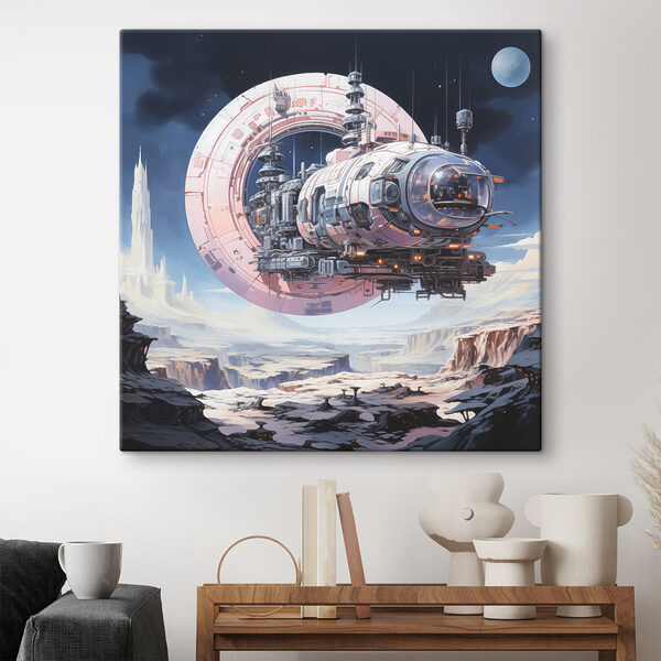 A space ship flying over a canyon A space ship flying over a canyon