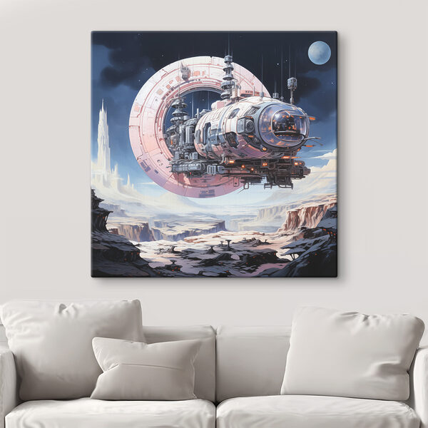 A space ship flying over a canyon A space ship flying over a canyon