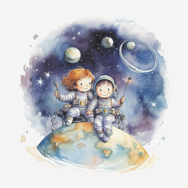 A couple of children in space