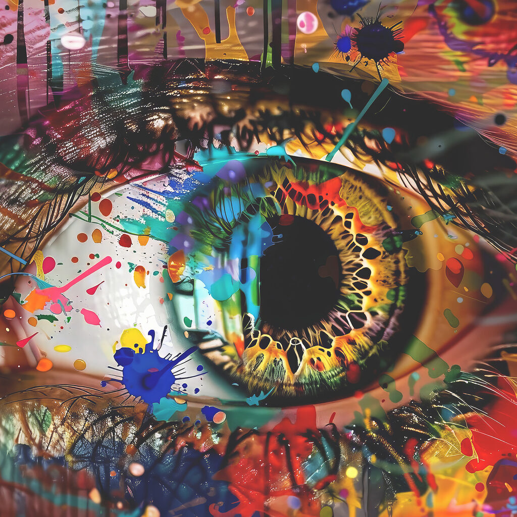 Colorful eye with artistic splashes