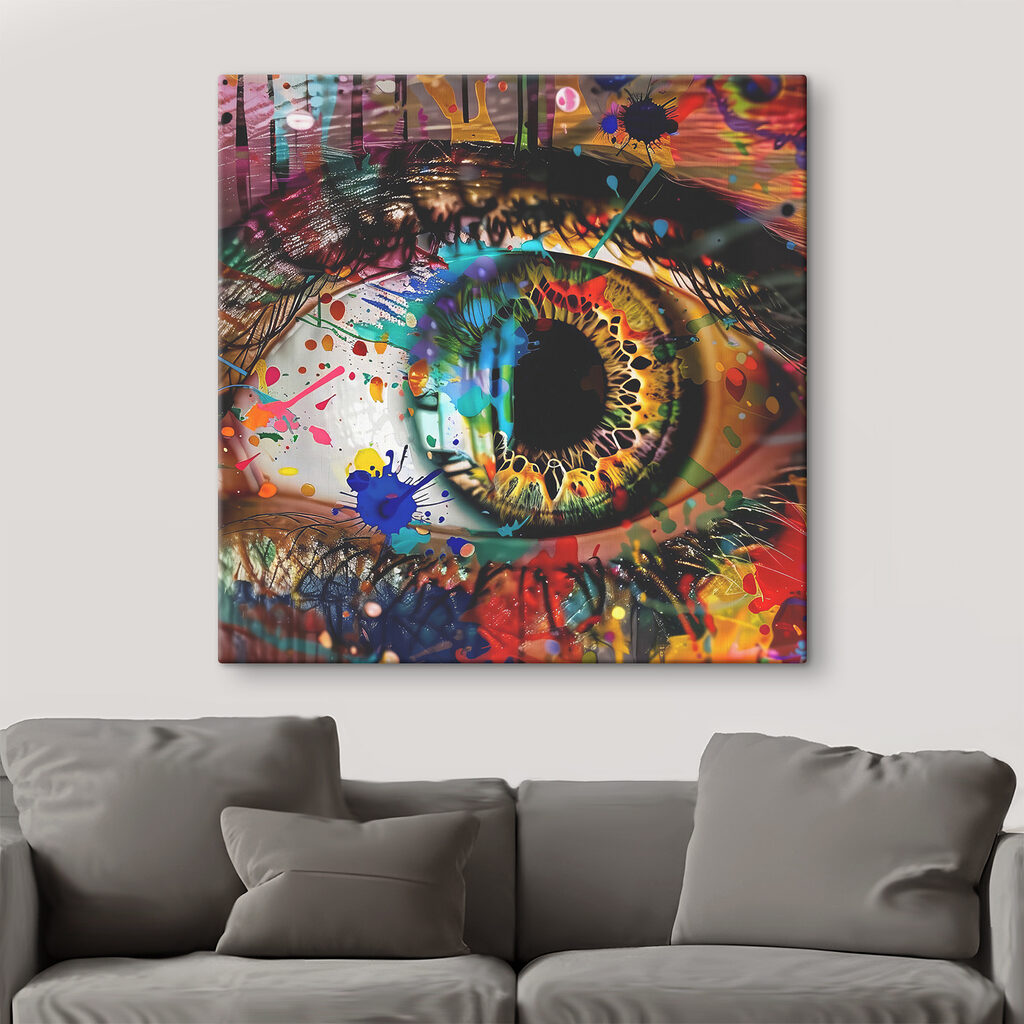 Colorful eye with artistic splashes