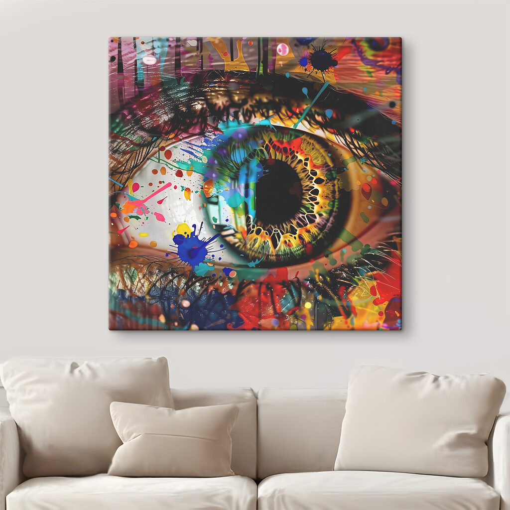Colorful eye with artistic splashes