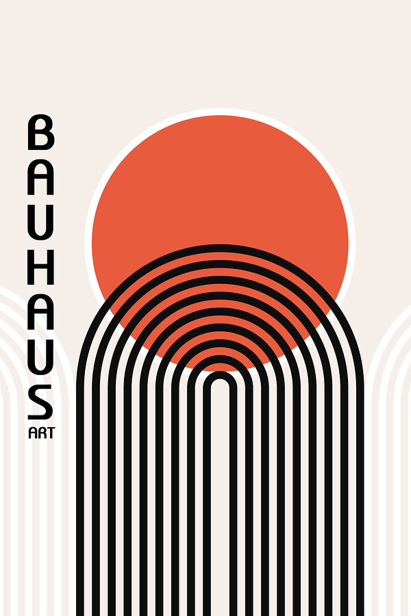A graphic design with black lines and a red circle