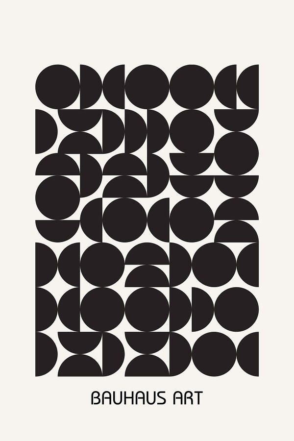 A black and white pattern of circles and half circles A black and white pattern of circles and half circles