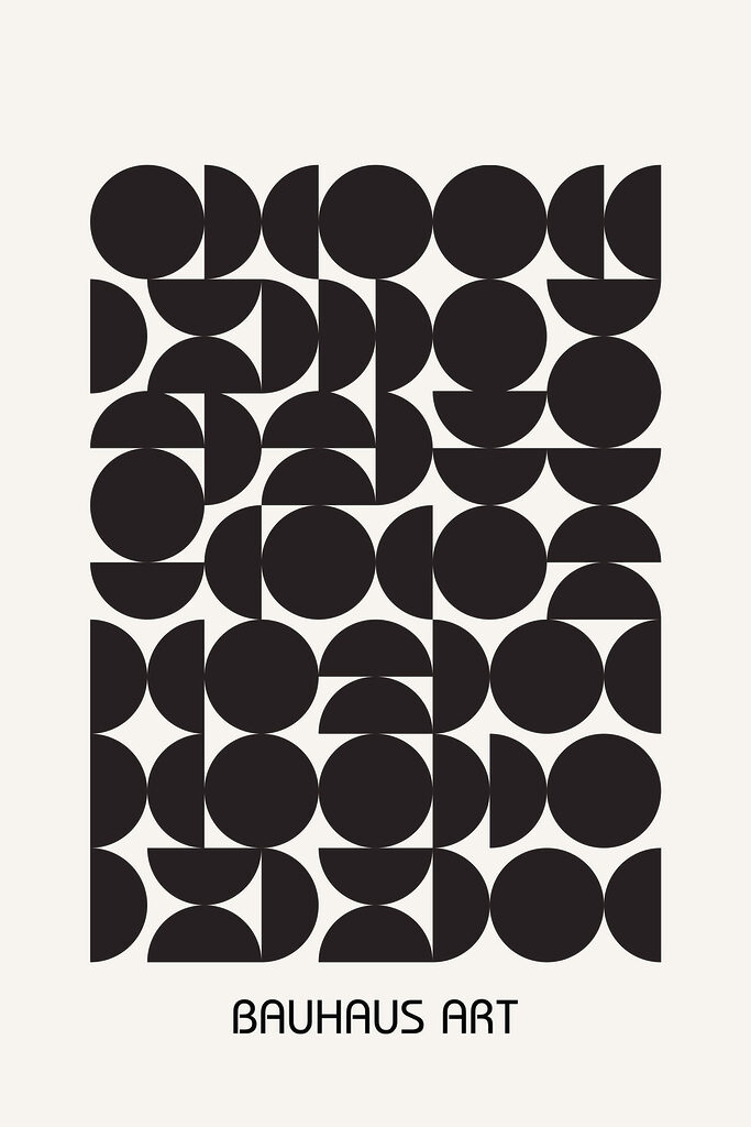 A black and white pattern of circles and half circles A black and white pattern of circles and half circles