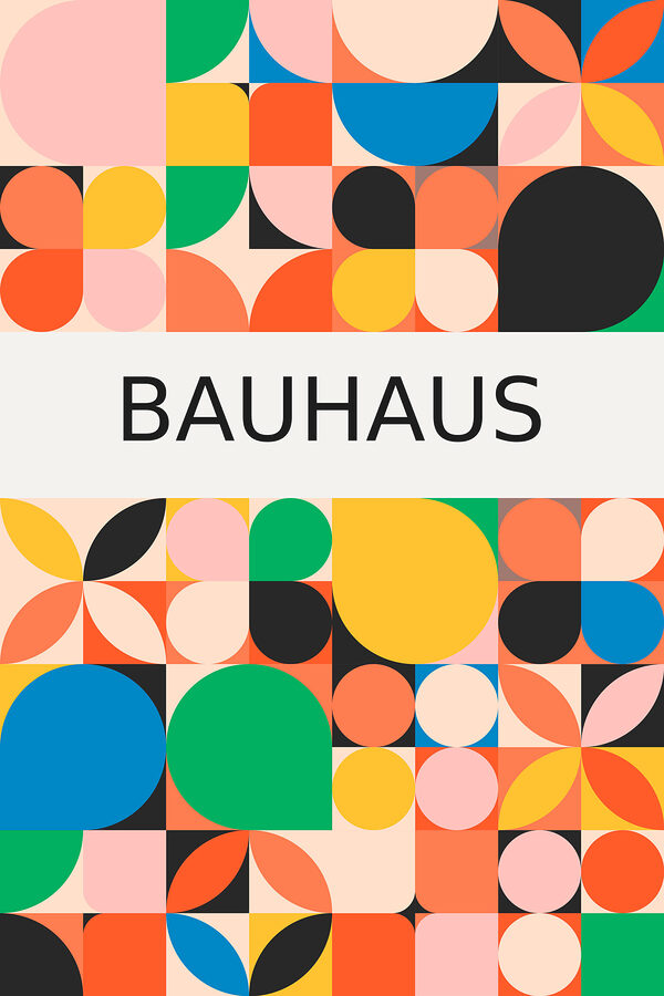 A colorful pattern with black text