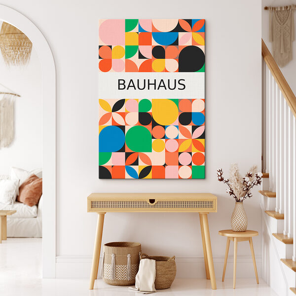 A colorful pattern with black text