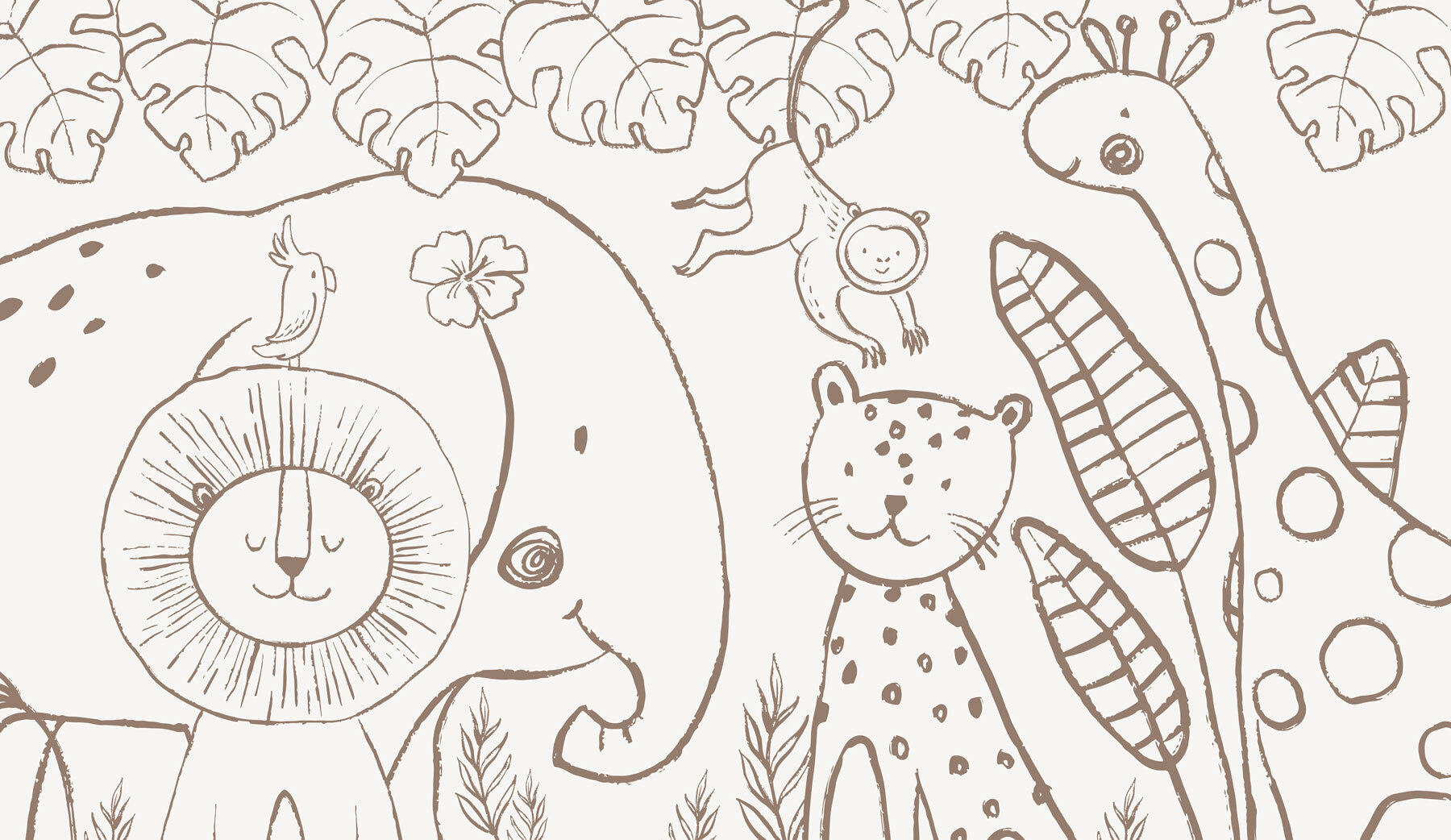 A drawing of animals and plants