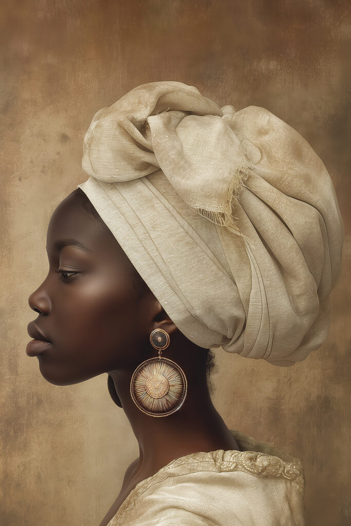 A woman wearing a head wrap A woman wearing a head wrap