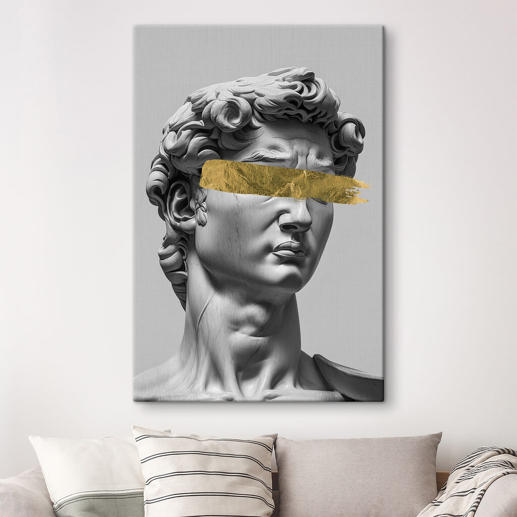 Statue with bold brushstroke accent