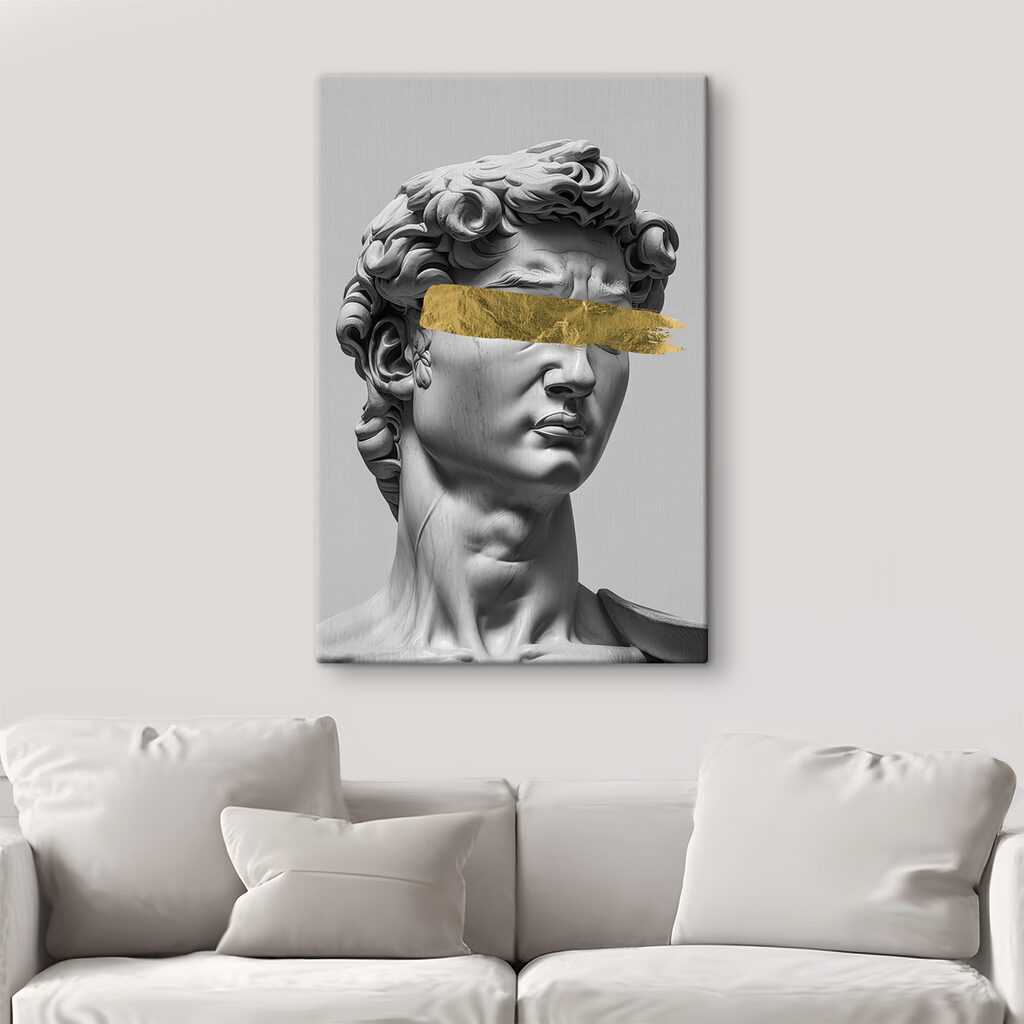 Statue with bold brushstroke accent